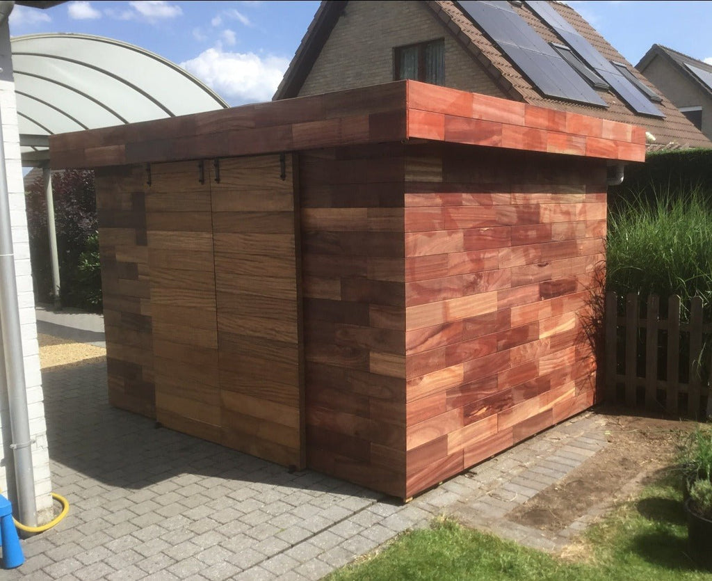 Padouk gevelplanken Type 2, 80 x 13 x 1.4 cm, afkomstig uit toonaangevende houtschaverijen in West-Europa.